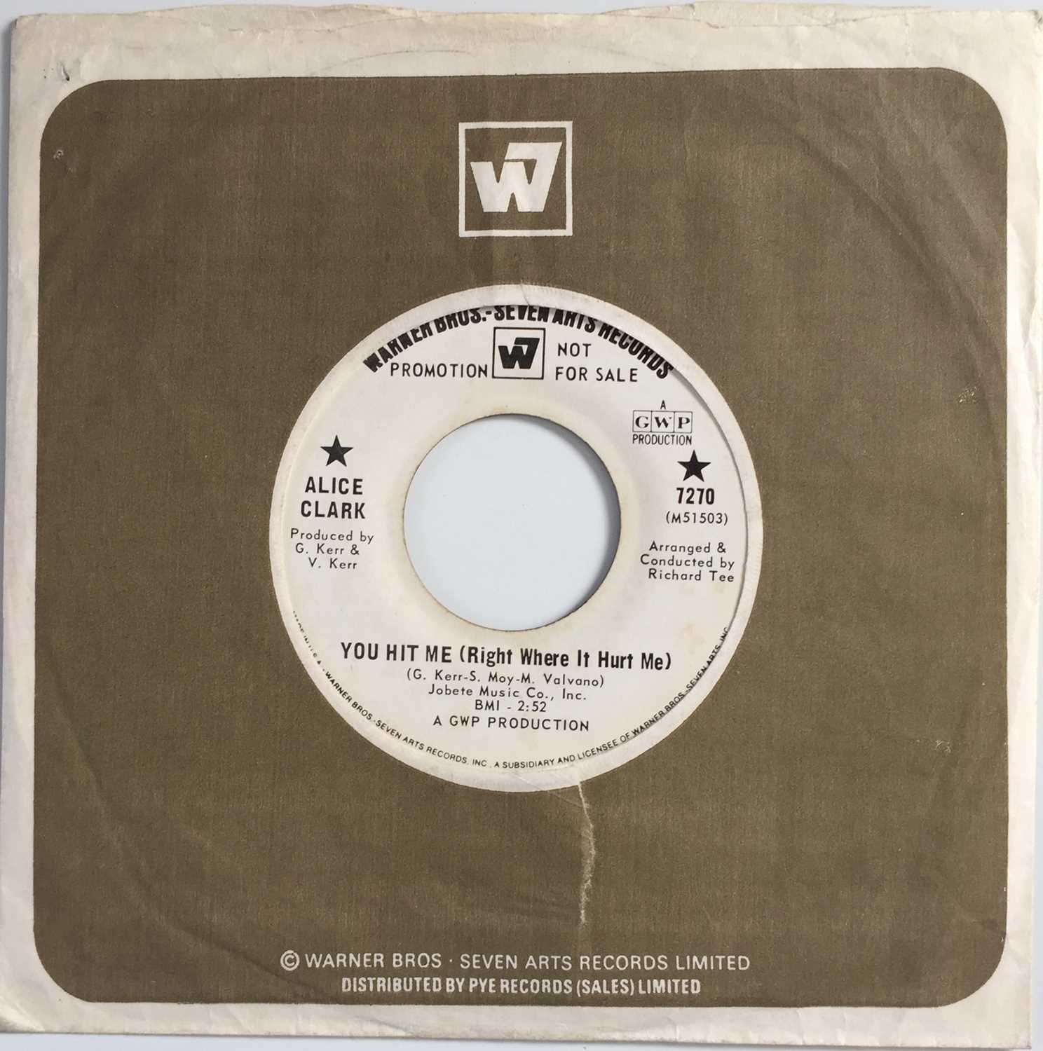 Lot 272 - ALICE CLARK - YOU HIT ME/ HEAVEN'S WILL 7" (US PROMO - WARNER BROS 7270)