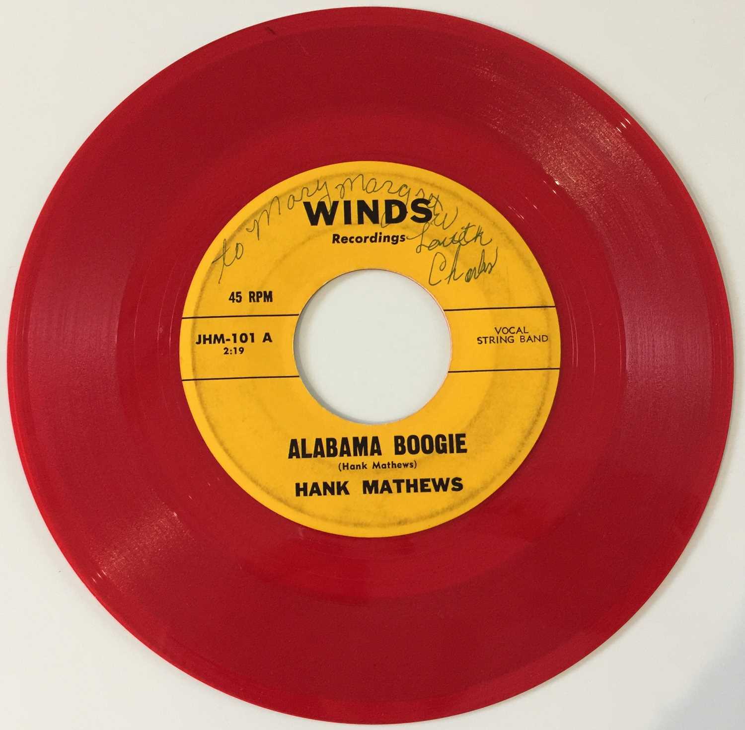 Lot 123 - HANK MATTHEWS - ALABAMA BOOGIE (WINDS RECORDINGS - JHM-101)