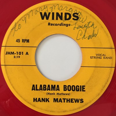 Lot 123 - HANK MATTHEWS - ALABAMA BOOGIE (WINDS RECORDINGS - JHM-101)