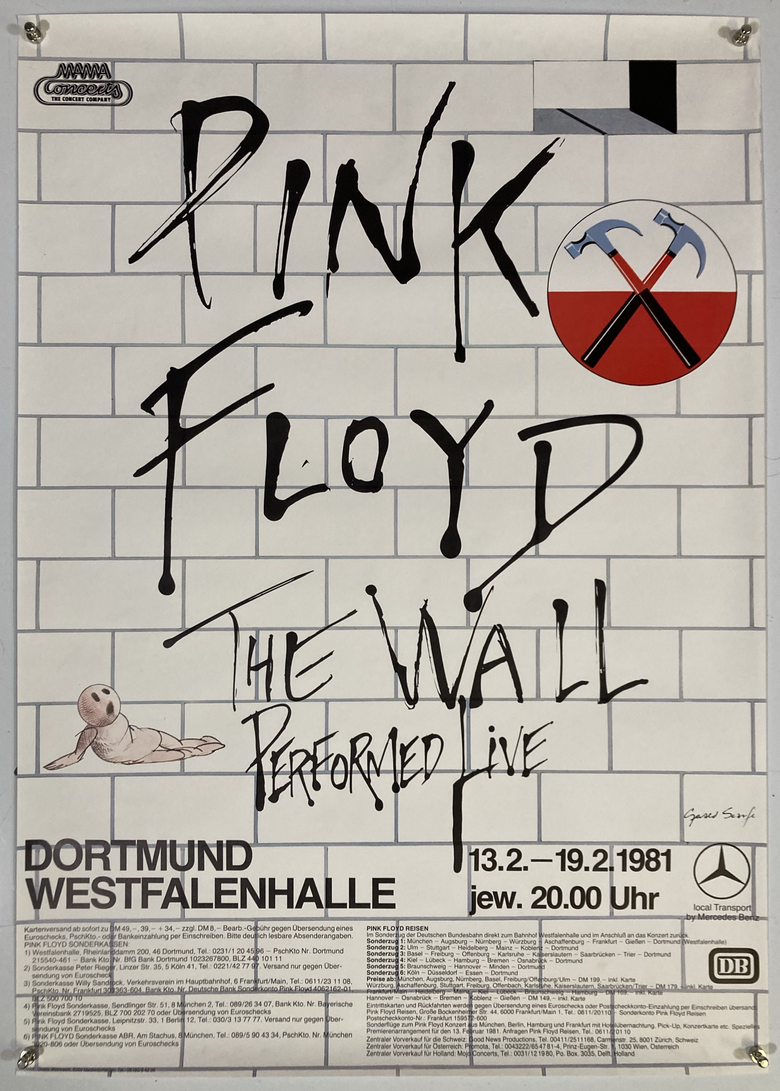 Pink Floyd The Wall Original Vintage Tour Poster for Dortmund, Germany,  1981 for sale at Pamono