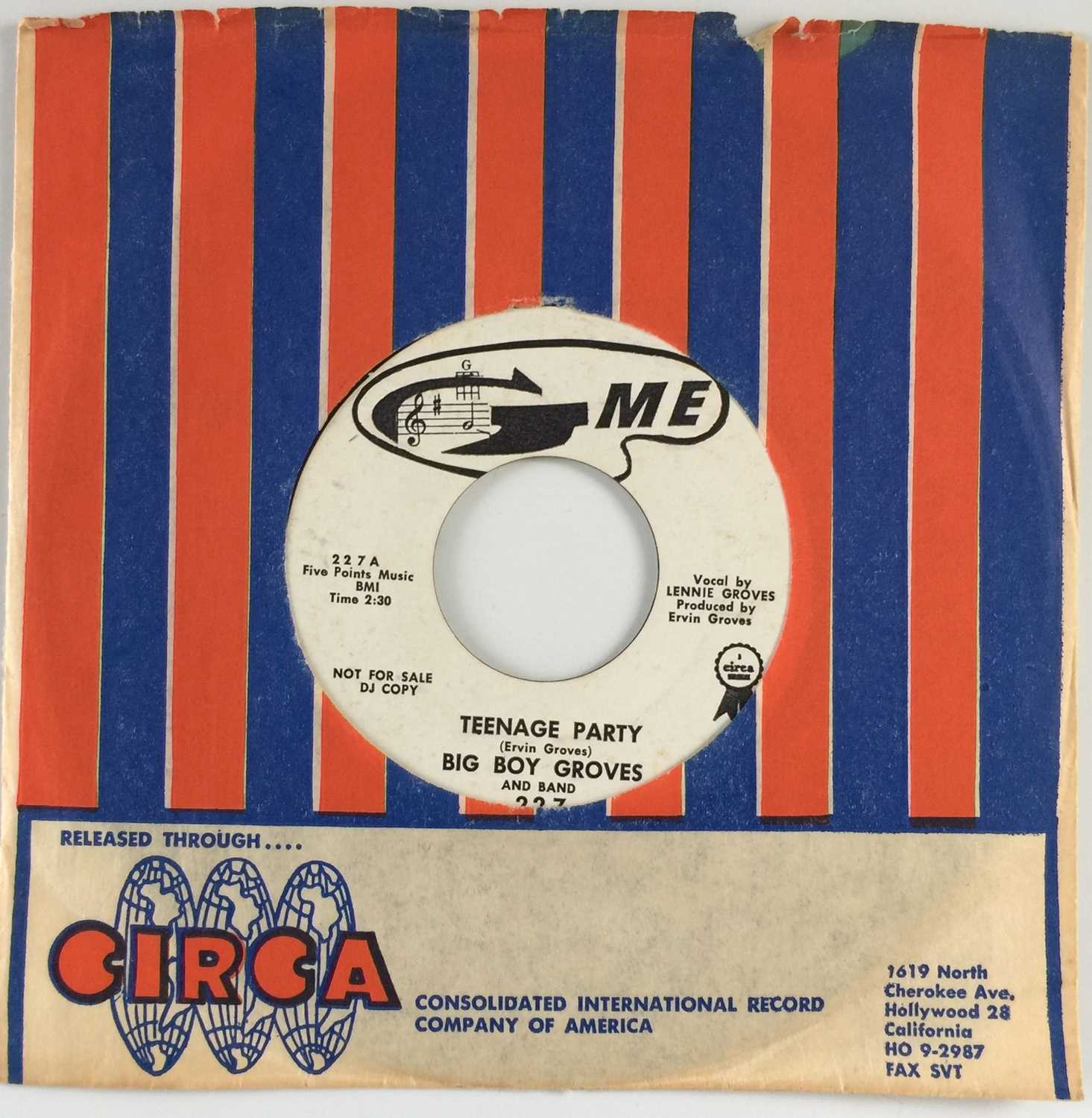 Lot 193 - BIG BOY GROVES - TEENAGE PARTY (PROMO - GME 227)