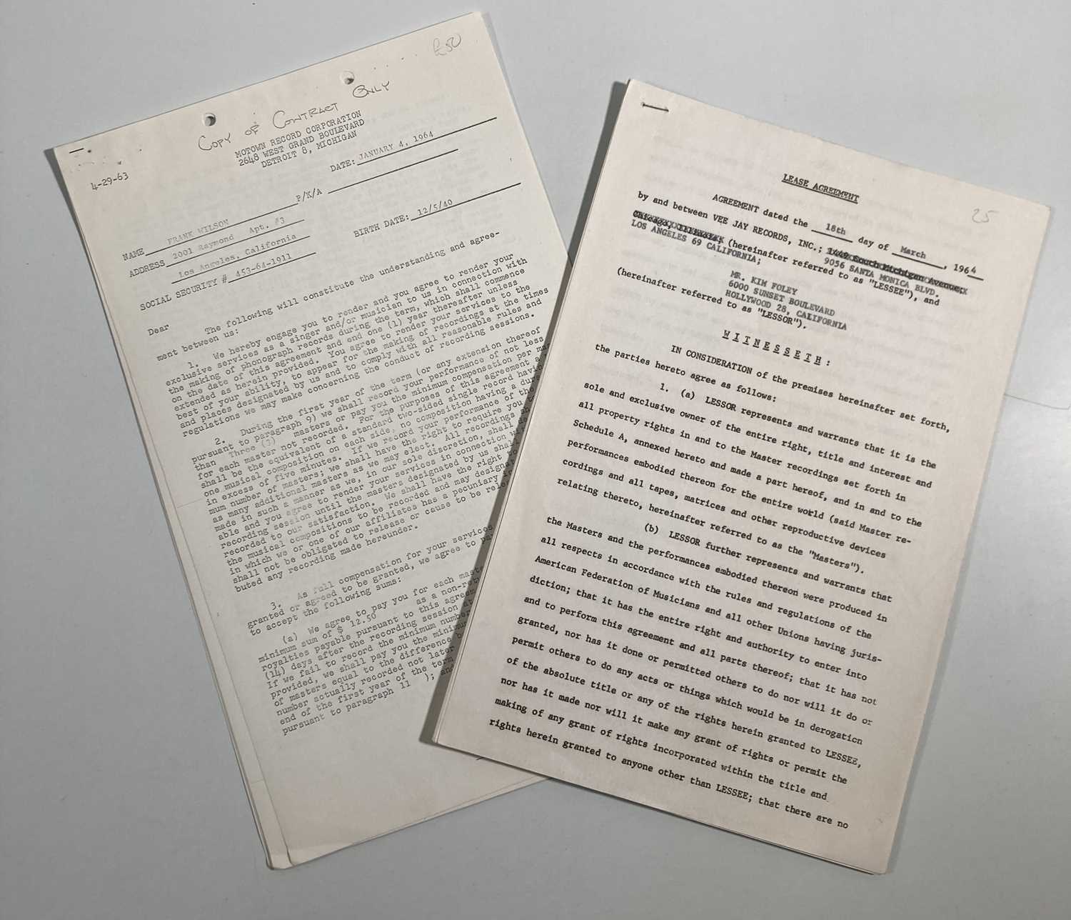 Lot 300 - ROCK N' ROLL MEMORABILIA - 1960S CONTRACTS INC ONE SIGNED BY BERRY GORDY.