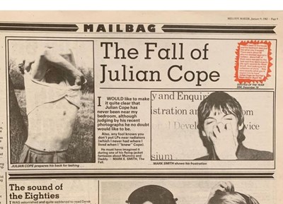 Lot 438 - MARK E. SMITH / THE FALL - HANDWRITTEN LETTER BY MES ABOUT JULIAN COPE.