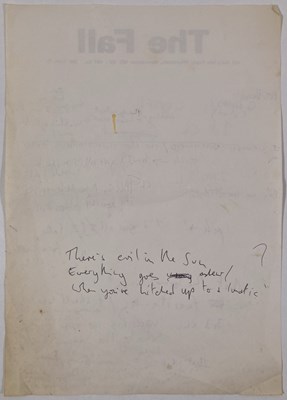 Lot 441 - MARK E. SMITH - THE FALL - HANDWRITTEN NOTES / LYRICS BY MES.