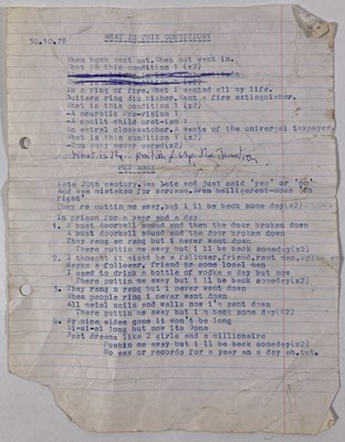 Lot 449 - MARK E. SMITH / THE FALL - POSSIBLY UNPUBLISHED LYRICS BY MES.