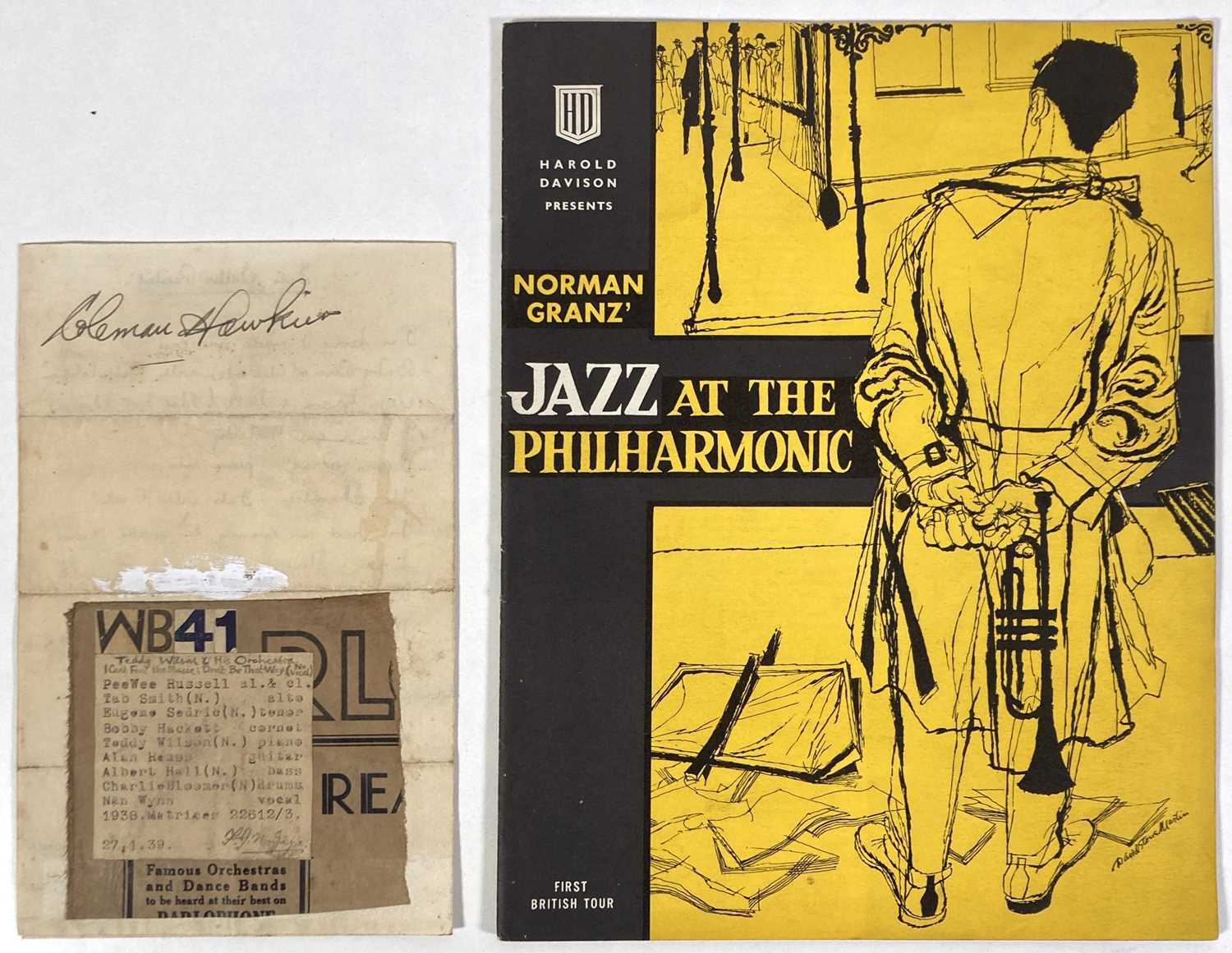 Lot 285 - COLEMAN HAWKINS - A SIGNED PAGER - WITH A SIGNED PROGRAMME.