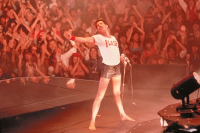 Lot 519 - QUEEN - FREDDIE MERCURY OWNED AND STAGEWORN LEATHER SHORTS.