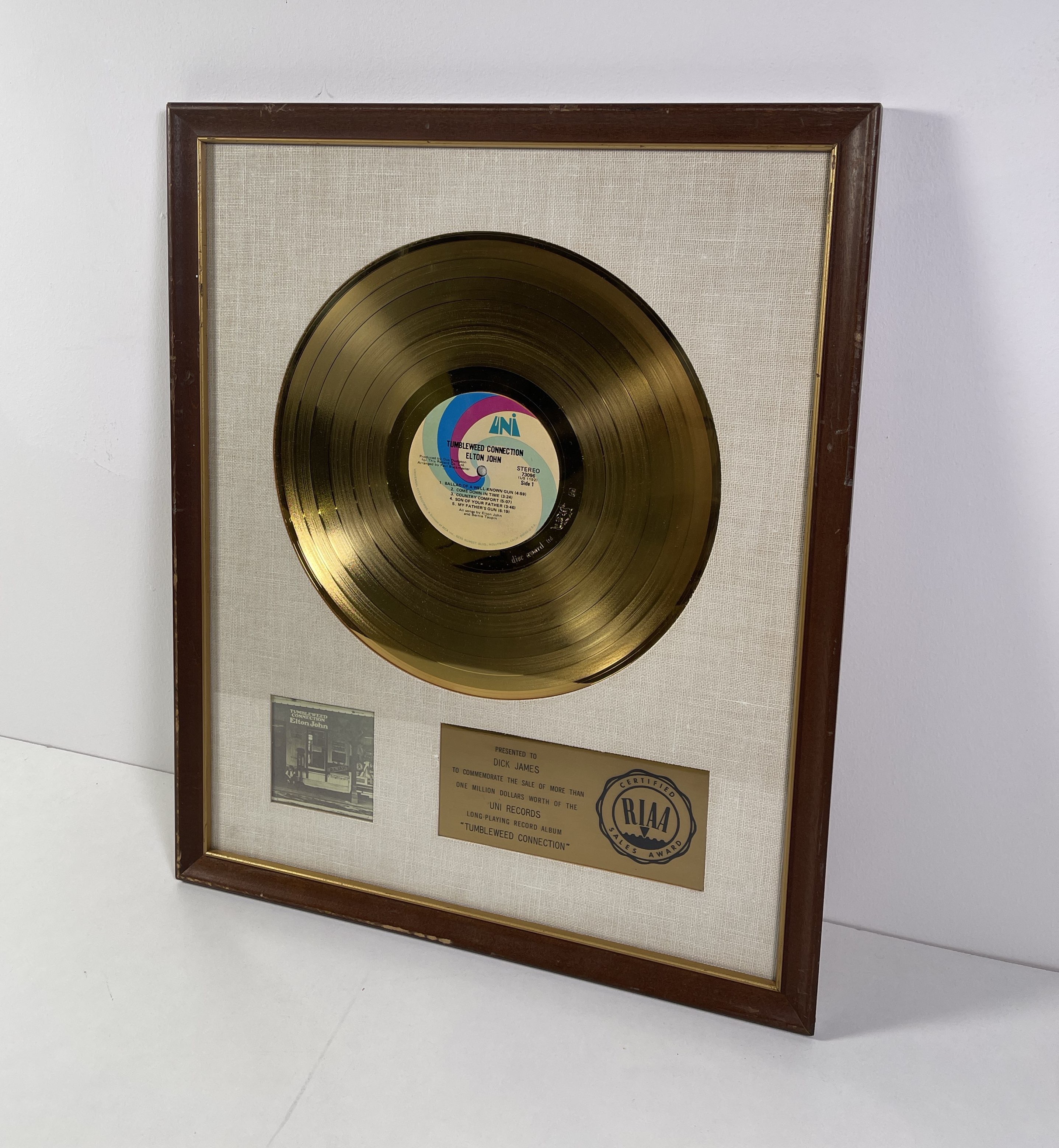 Lot 327 - ELTON JOHN - GOLD RIAA DISC AWARD FOR