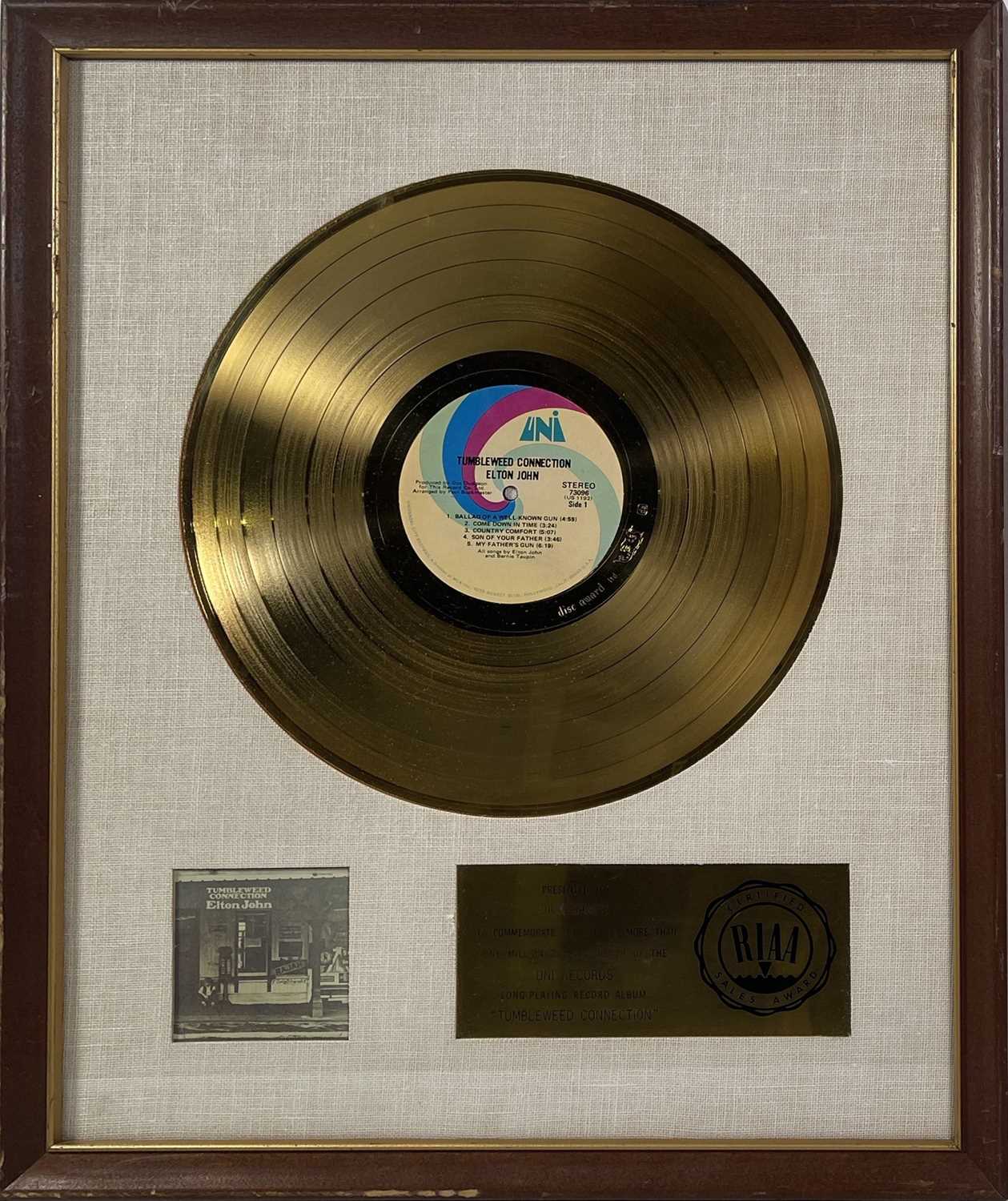 Lot 327 - ELTON JOHN - GOLD RIAA DISC AWARD FOR