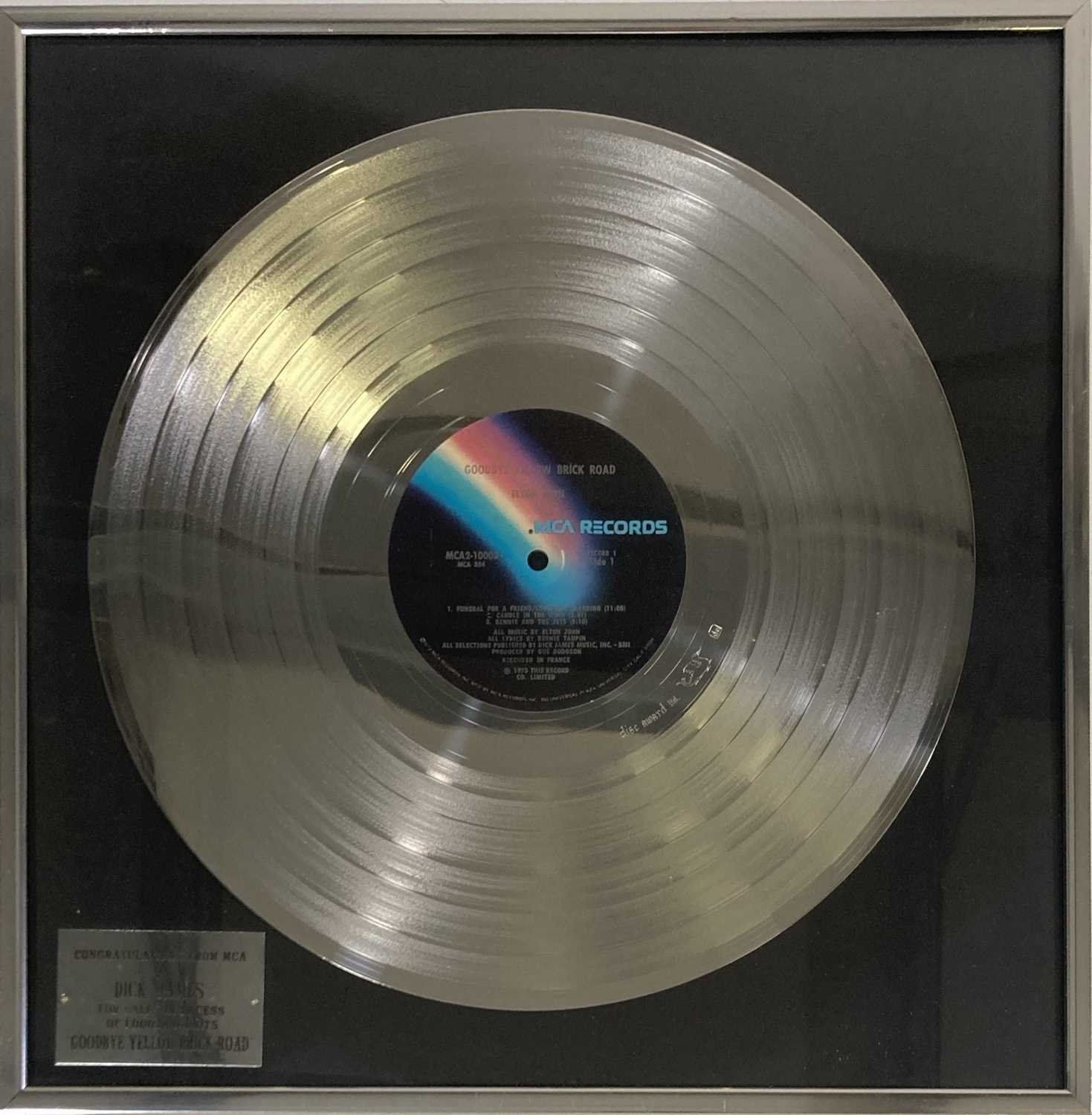 Lot 343 - ELTON JOHN - MCA DISC AWARD FOR 'GOODBYE YELLOW BRICK ROAD'.