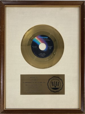Lot 349 - ELTON JOHN - RIAA GOLD DISC AWARD FOR BENNY AND THE JETS.