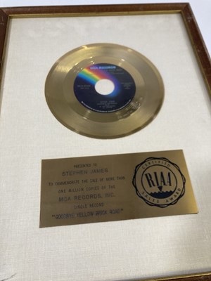 Lot 350 - ELTON JOHN - RIAA GOLD DISC AWARD - GOODBYE YELLOW BRICK ROAD.