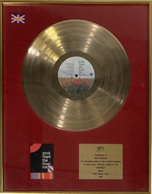 Lot 399 - PINK FLOYD - OFFICIAL BPI THE FINAL CUT GOLD DISC PRESENTED TO NICK MASON.