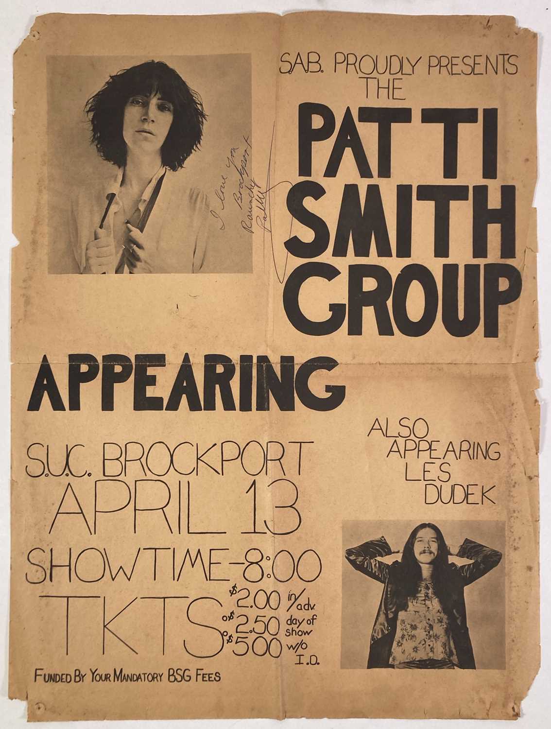 Lot 208 - PATTI SMITH - 1976 CONCERT POSTER.