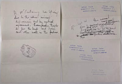 Lot 144 - THE BEATLES - PAUL MCCARTNEY - HANDWRITTEN NOTES ON HENRY MCCULLOCH LEAVING THE BAND.