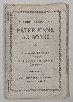 Lot 49 - BOXING HISTORY - A RECORD CARD FOR PETER KANE, WORLD FLYWEIGHT CHAMP.