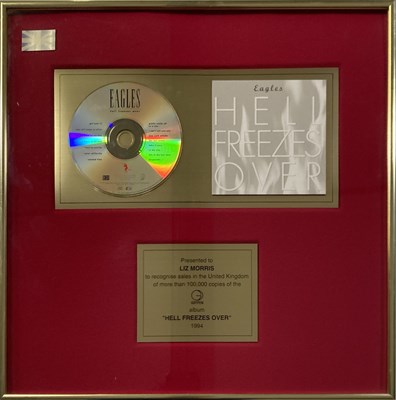 Lot 324 - THE EAGLES - CD PRESENTATION AWARD FOR 'HELL FREEZES OVER'.