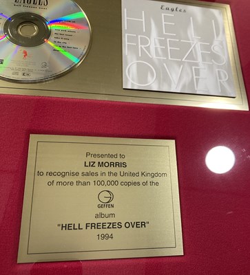 Lot 324 - THE EAGLES - CD PRESENTATION AWARD FOR 'HELL FREEZES OVER'.