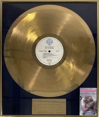 Lot 367 - ROD STEWART - A SWEDISH GOLD DISC FOR 'OUT OF ORDER'.