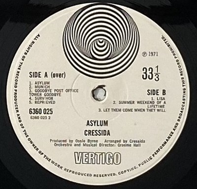 Lot 55 - CRESSIDA - ASYLUM LP (ORIGINAL UK COPY - VERTIGO SWIRL 6360 025)