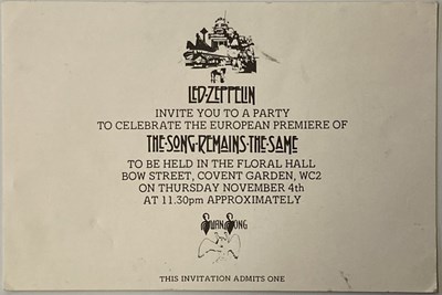 Lot 426 - LED ZEPPELIN SONG REMAINS THE SAME PREMIERE INVITATION