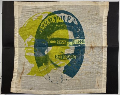 Lot 579 - THE SEX PISTOLS - AN ORIGINAL C 1977 JAMIE REID DESIGNED FABRIC PRINT.