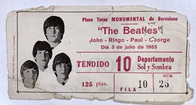 Lot 111 - THE BEATLES - A CONCERT TICKET FOR BARCELONA, 3RD JULY 1965.