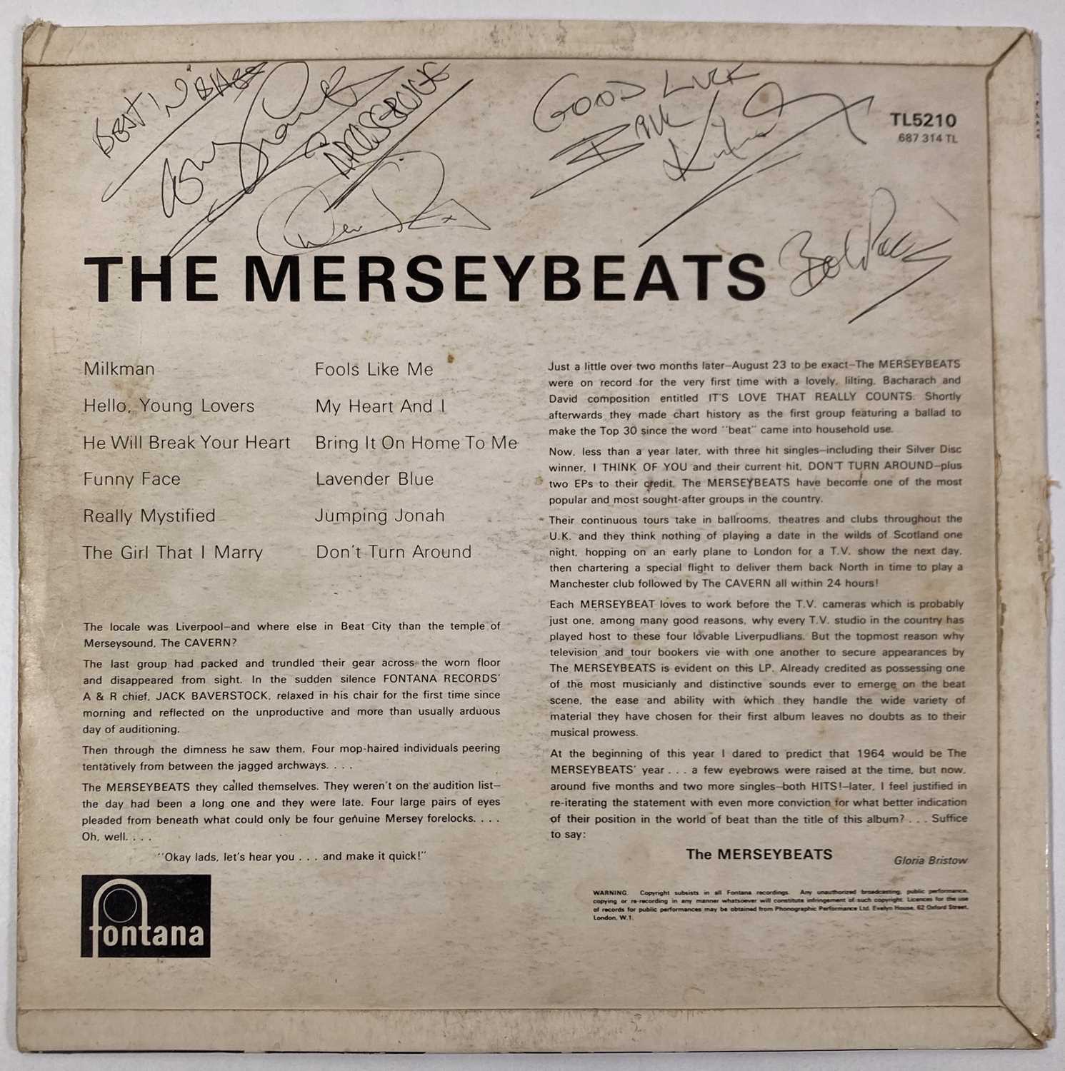Lot 306 - THE MERSEYBEATS - A FULLY SIGNED LP.