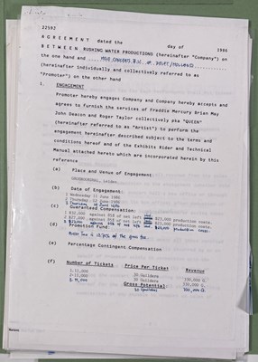 Lot 530 - CONTRACTS AND CONCERT BOOKING ARCHIVE - QUEEN 1982-1986.