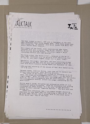 Lot 538 - CONTRACTS AND CONCERT BOOKING ARCHIVE - TALK TALK, 1984-1986.