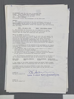Lot 542 - CONTRACTS AND CONCERT BOOKING ARCHIVE - PINK FLOYD/DAVID GILMOUR - DAVID GILMOUR SIGNED, 1984.
