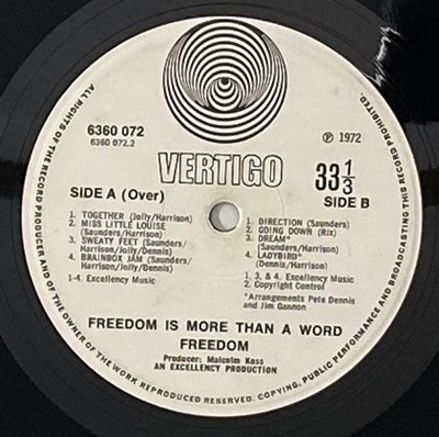 Lot 974 - FREEDOM - FREEDOM IS MORE THAN A WORD LP (UK PSYCH/ PROG - VERTIGO SWIRL 6360 072)