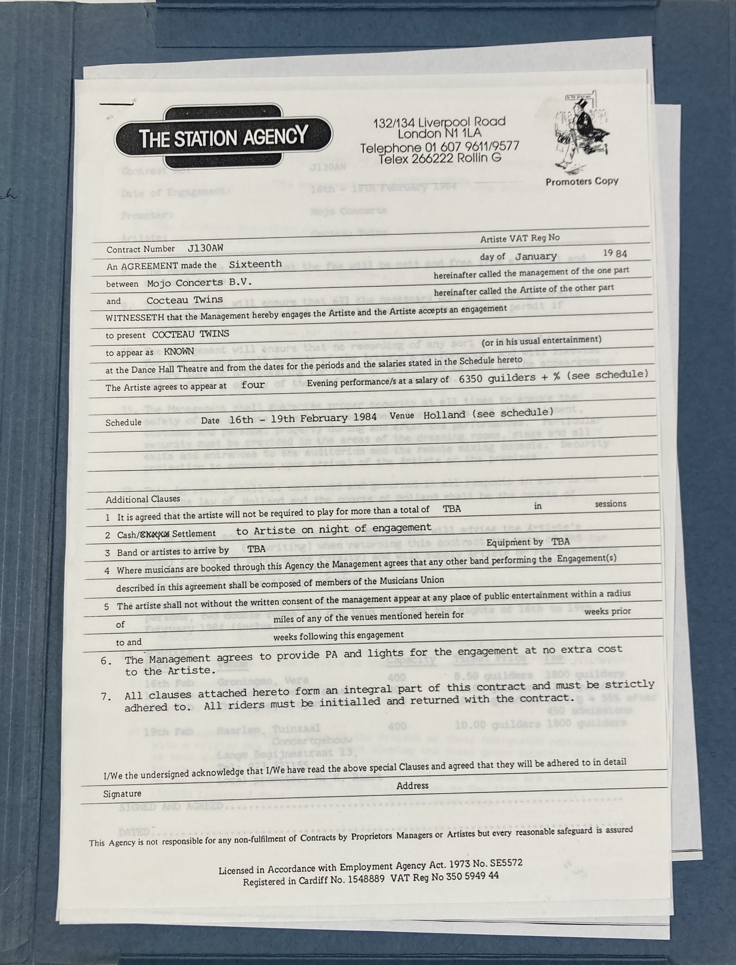 Lot 548 CONTRACTS AND CONCERT BOOKING ARCHIVE