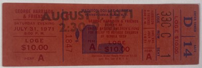 Lot 112 - THE BEATLES / GEORGE HARRISON - COMPLETE TICKET FOR THE CONCERT FOR BANGLADESH - 1971.