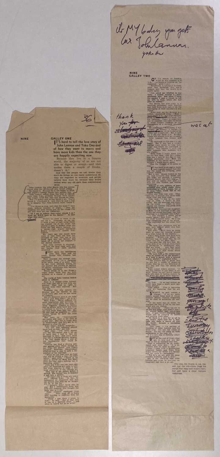 Lot 148 - THE BEATLES - AN INTERVIEW PROOF ANNOTATED AND SIGNED BY JOHN LENNON.