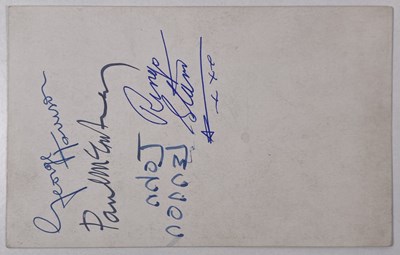 Lot 149 - THE BEATLES - A FULL SET OF AUTOGRAPHS INC WITH JOHN LENNON BACKWARD SIGNATURE.