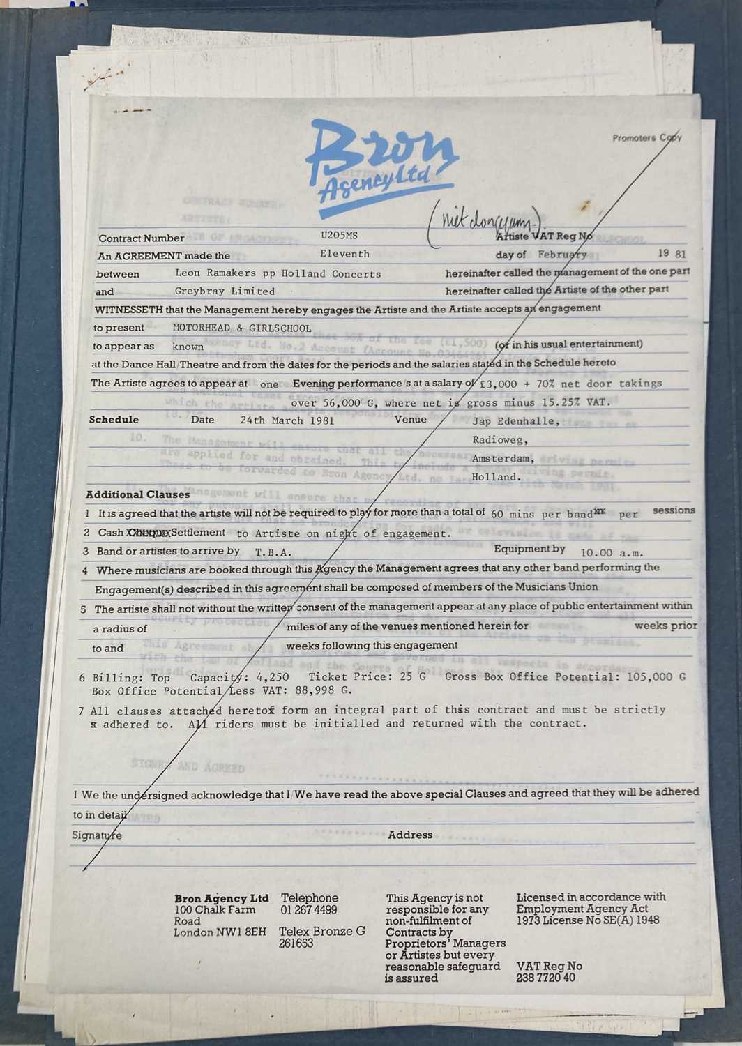 Lot 550 - CONTRACTS AND CONCERT BOOKING ARCHIVE