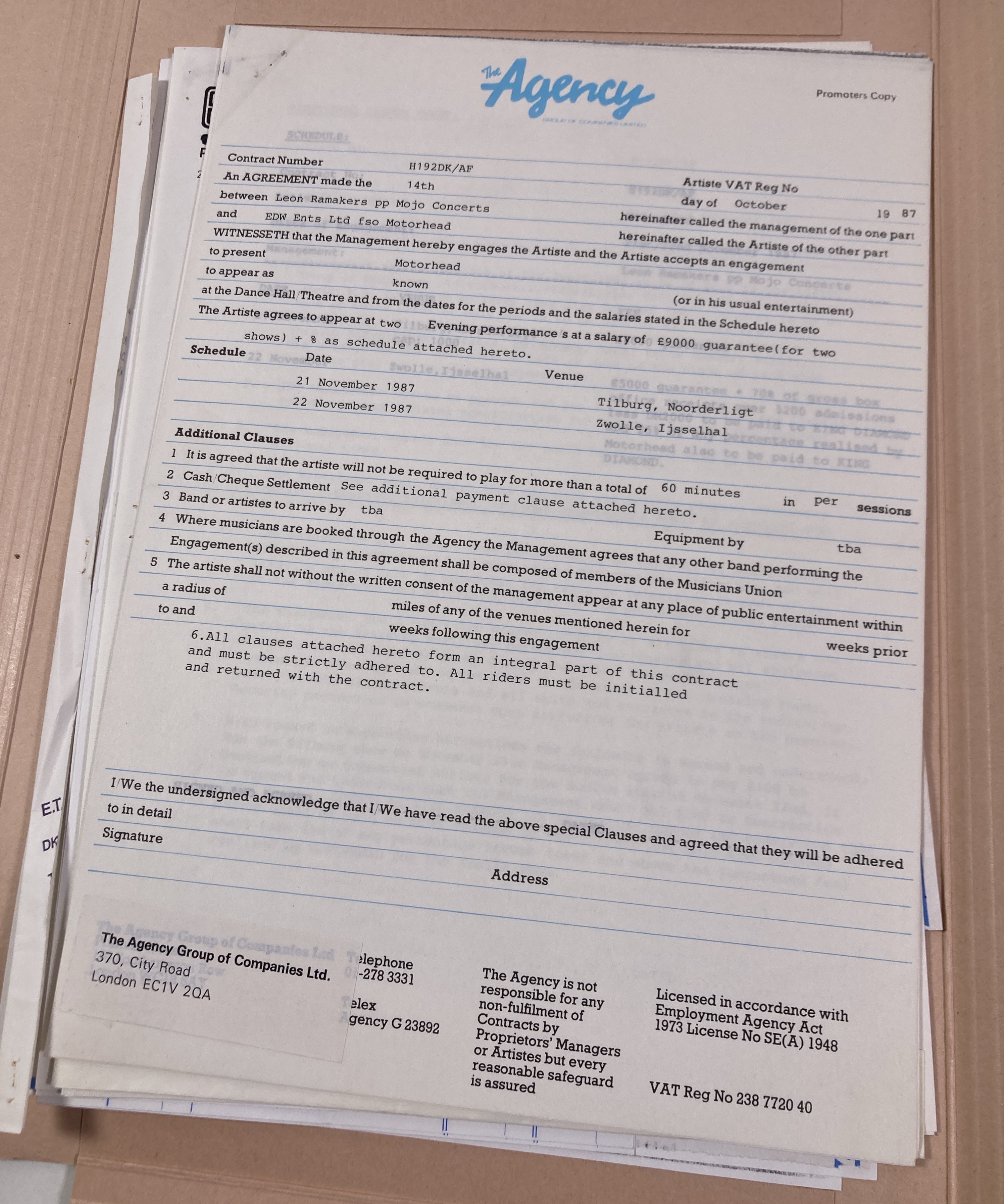Lot 550 - CONTRACTS AND CONCERT BOOKING ARCHIVE