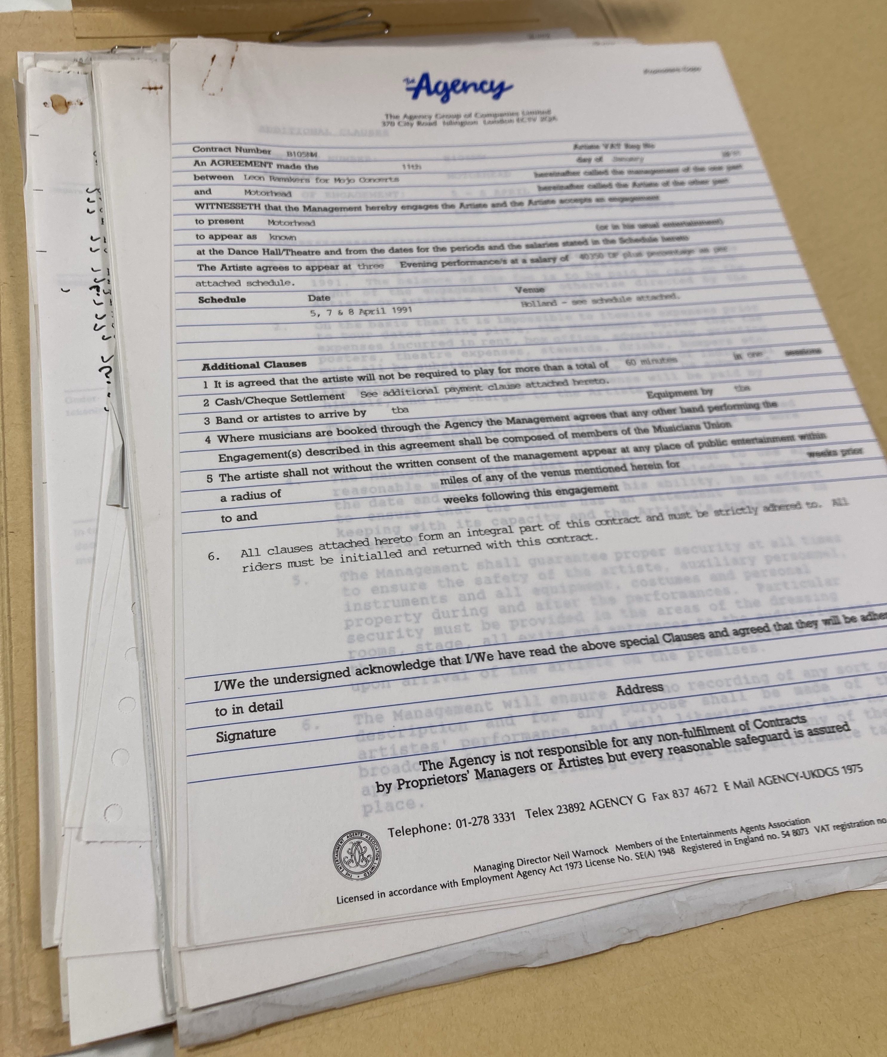 Lot 550 - CONTRACTS AND CONCERT BOOKING ARCHIVE