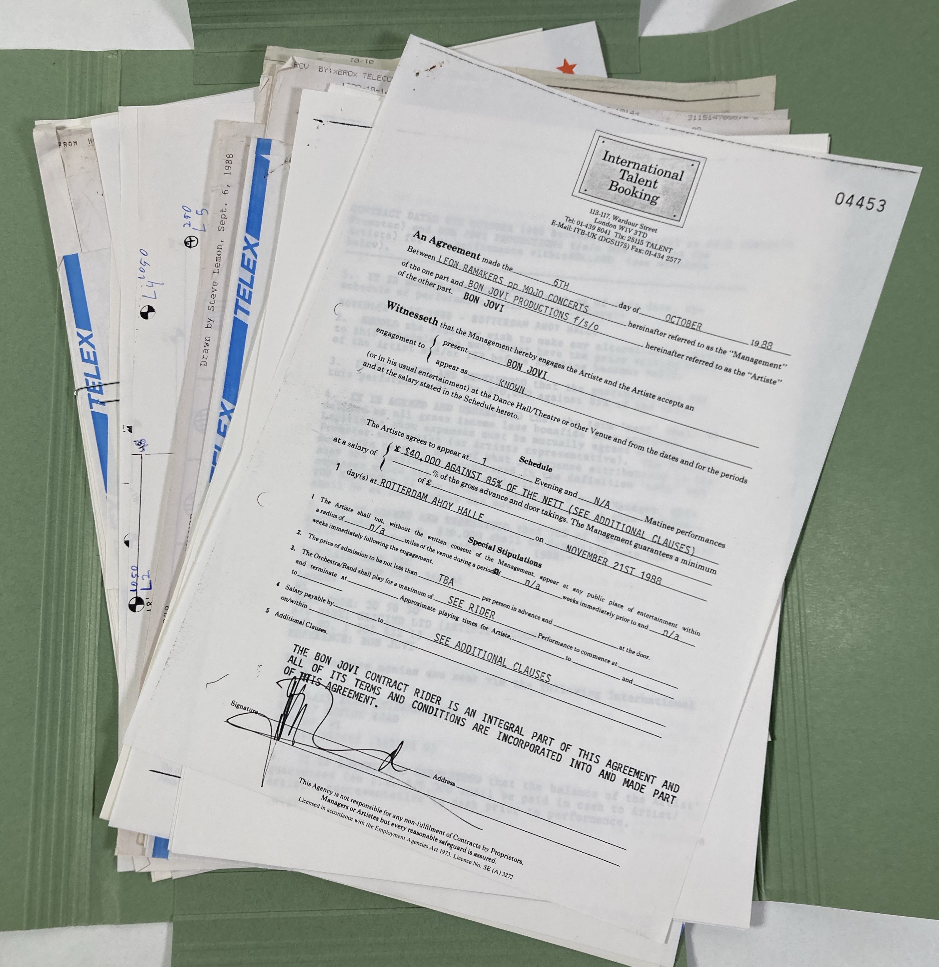 Lot 552 - CONTRACTS AND CONCERT BOOKING ARCHIVE - BON