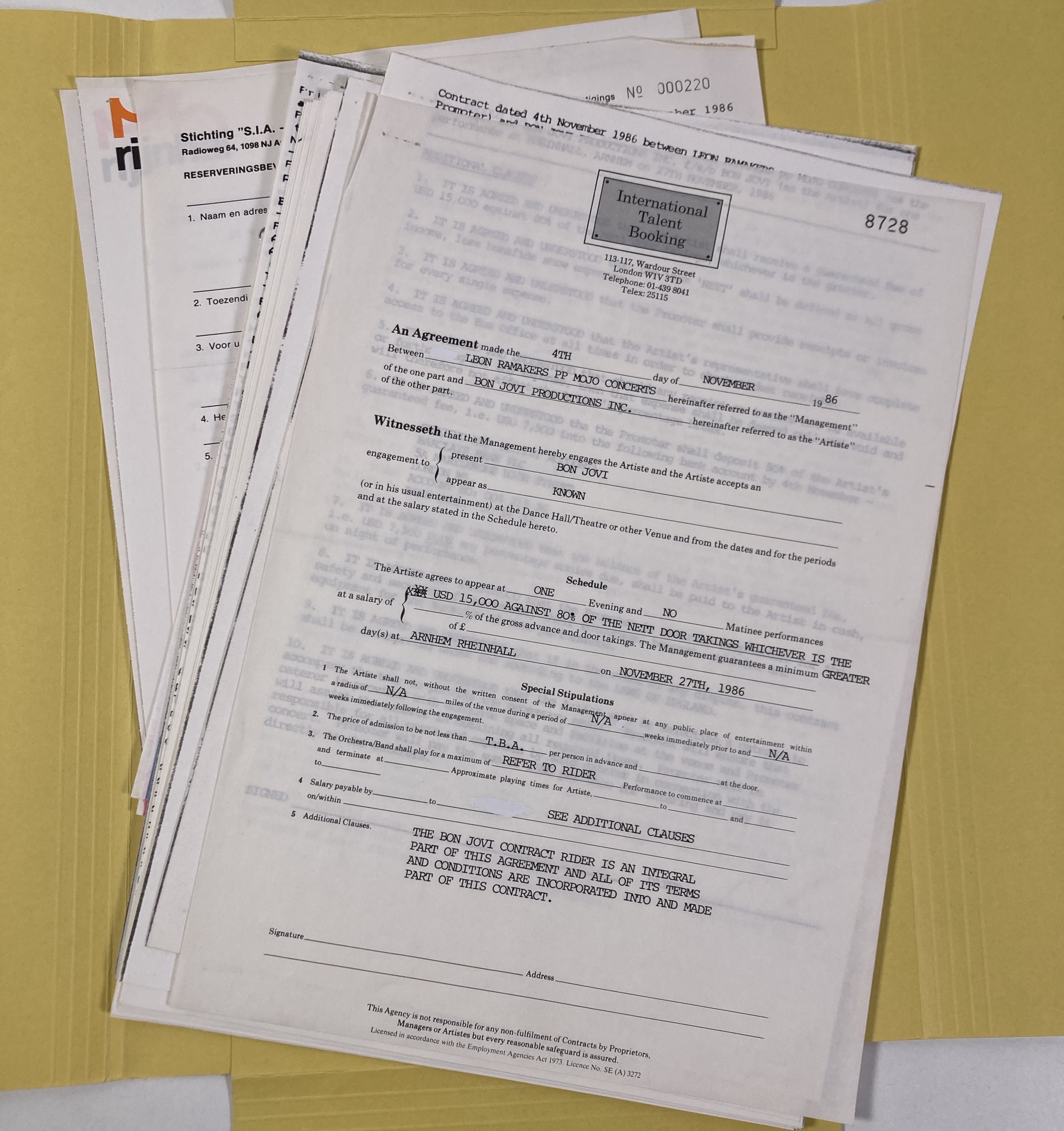 Lot 552 - CONTRACTS AND CONCERT BOOKING ARCHIVE - BON