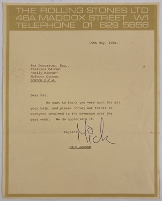 Lot 404 - THE ROLLING STONES - MICK JAGGER SIGNED LETTER.