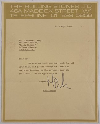 Lot 404 - THE ROLLING STONES - MICK JAGGER SIGNED LETTER.