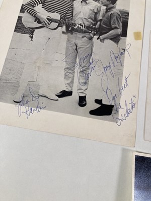 Lot 316 - THE CRICKETS - SIGNED PAGE AND FAN TAKEN PHOTOGRAPHS.