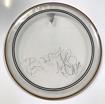 Lot 407 - THE ROLLING STONES - DRUMSKIN SIGNED BY CHARLIE WATTS / RONNIE WOOD.
