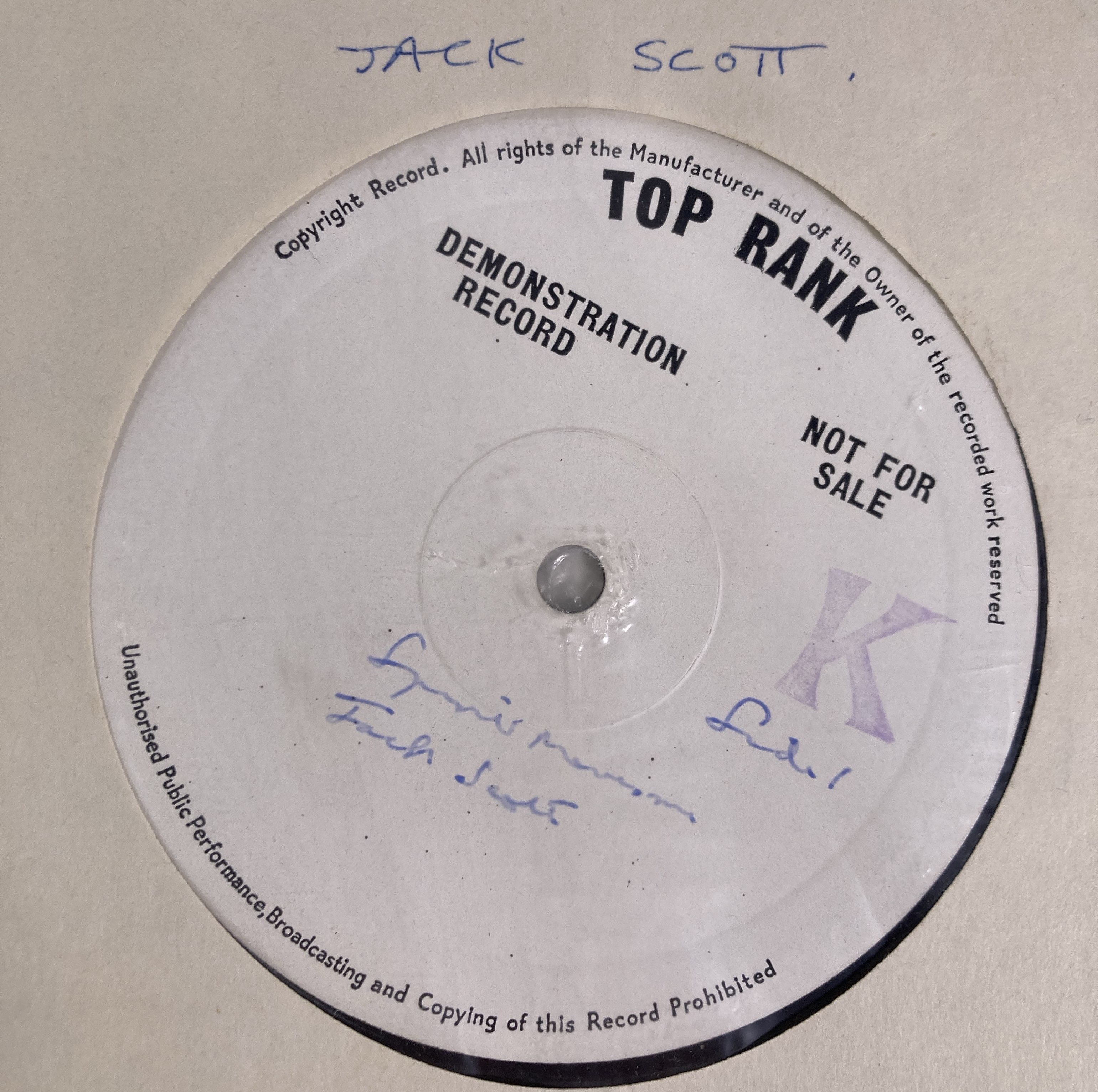 Lot 393 - ROCK N ROLL - SIGNED LPS INC JACK SCOTT