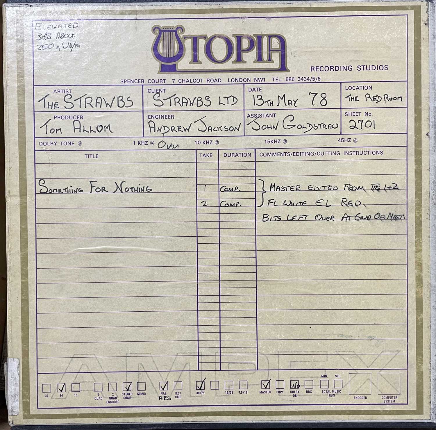 Lot 466 MASTER TAPE ARCHIVE THE STRAWBS.