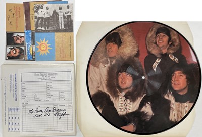 Lot 407 - THE BEATLES - TAPE REEL WITH RARE INTERVIEW RECORDINGS / A SET OF ITALIAN POSTCARDS / MISPRINTED PICTURE DISC