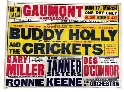 Lot 275 - BUDDY HOLLY AND THE CRICKETS - A RARE QUAD SIZE POSTER FOR THE DONCASTER GAUMONT, 1958.