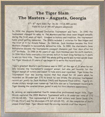 Lot 70 - TIGER WOODS - FRAMED SIGNED PRESENTATION.